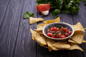 Finger Food Guacamole and Salsa with Tortilla Chips