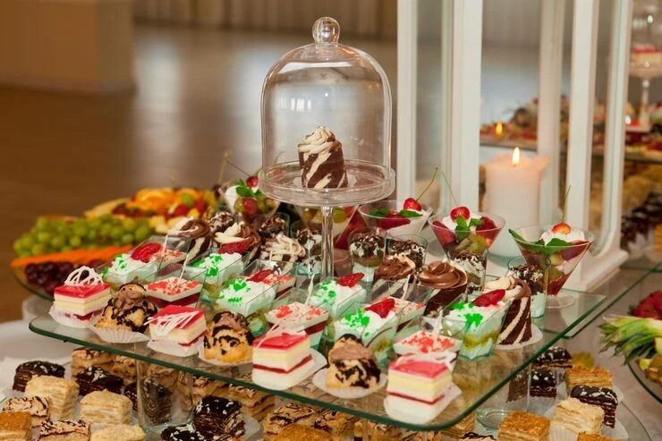 Festive dessert and snack display arranged for a corporate Christmas lunch