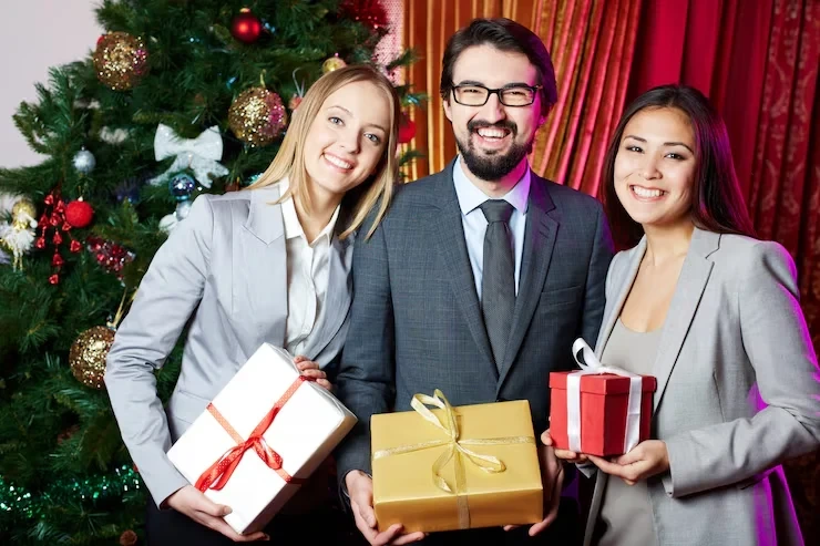 Premium Christmas food boxes prepared for executive teams as part of workplace catering