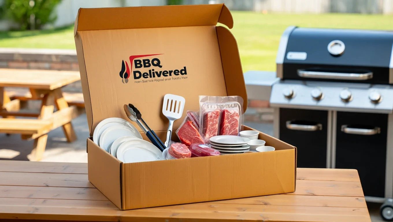 BBQ catering delivered for a self-hosted London event with freshly prepared grilled food ready to serve