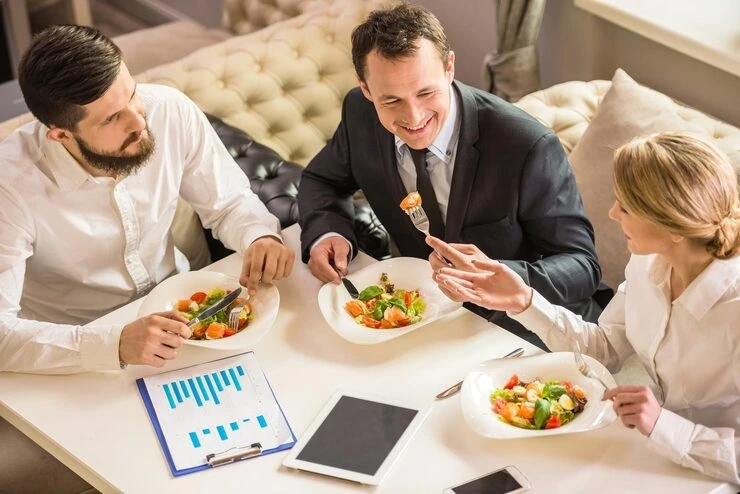 Client-facing catering services in Los Angeles with professionally presented food at a corporate meeting