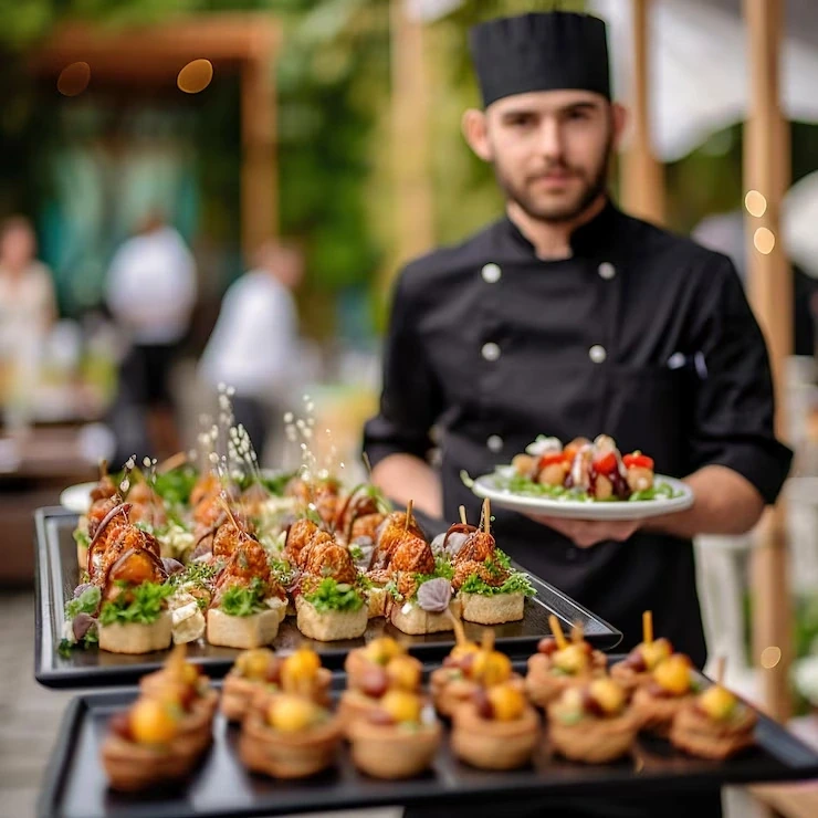 Expert corporate catering services for Birmingham offices with professionally arranged food in a modern workplace