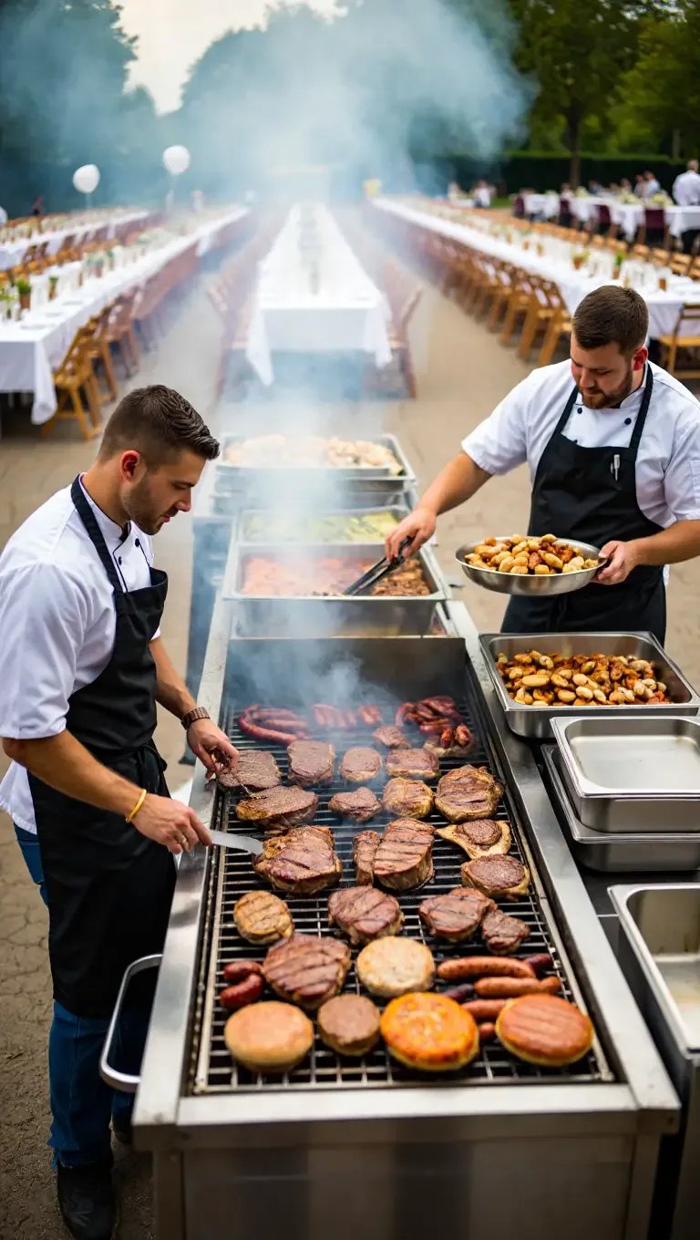 Full BBQ catering menu for large events featuring a wide selection of grilled meats, sides, and accompaniments