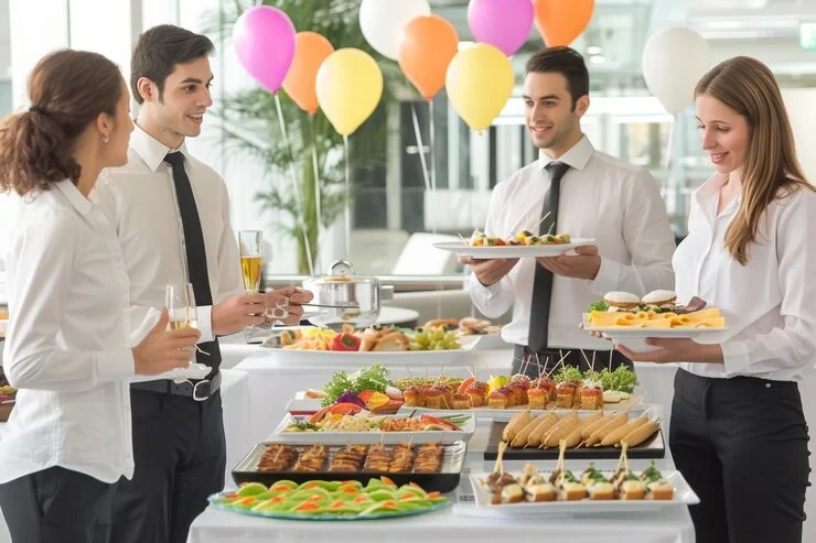 London team lunches and office event catering with professionally presented food in a corporate workspace