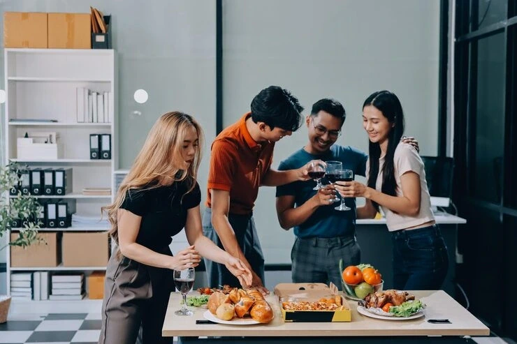 Office lunch catering service in London featuring freshly prepared meals served in a modern workplace