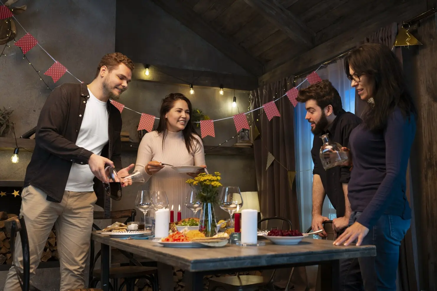 Private dinner party catering services in London with chef-prepared gourmet dishes served in a stylish home setting