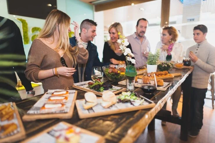 Product launch and corporate event catering in Barcelona with stylish food presentation at a business event
