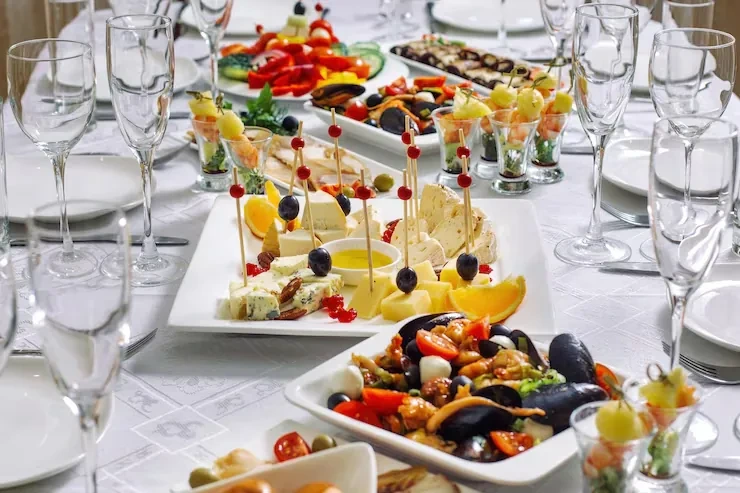 Seasoned corporate catering services in Chicago with professionally presented food in a modern office setting