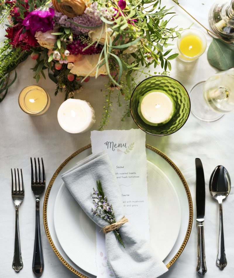 Elegant Restaurant Table Setting Service for Reception with Menu Card