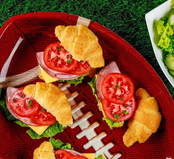 Plate with sandwiches and salad for celebration american football. Sports Event Catering In London, Social Event Catering in London