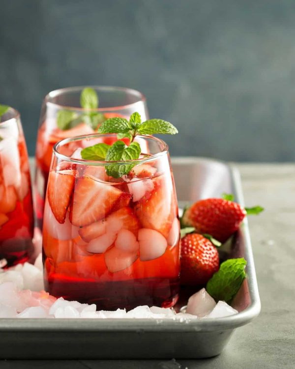 Strawberry ice tea or cold cocktail