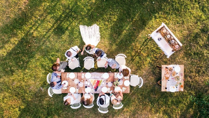 Wedding reception outside in the backyard.